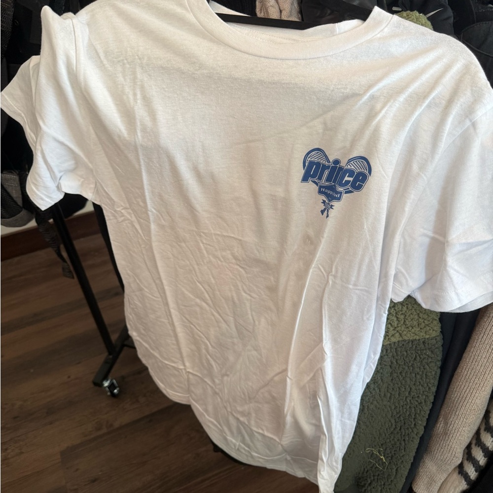 White Tee with Blue Graphic